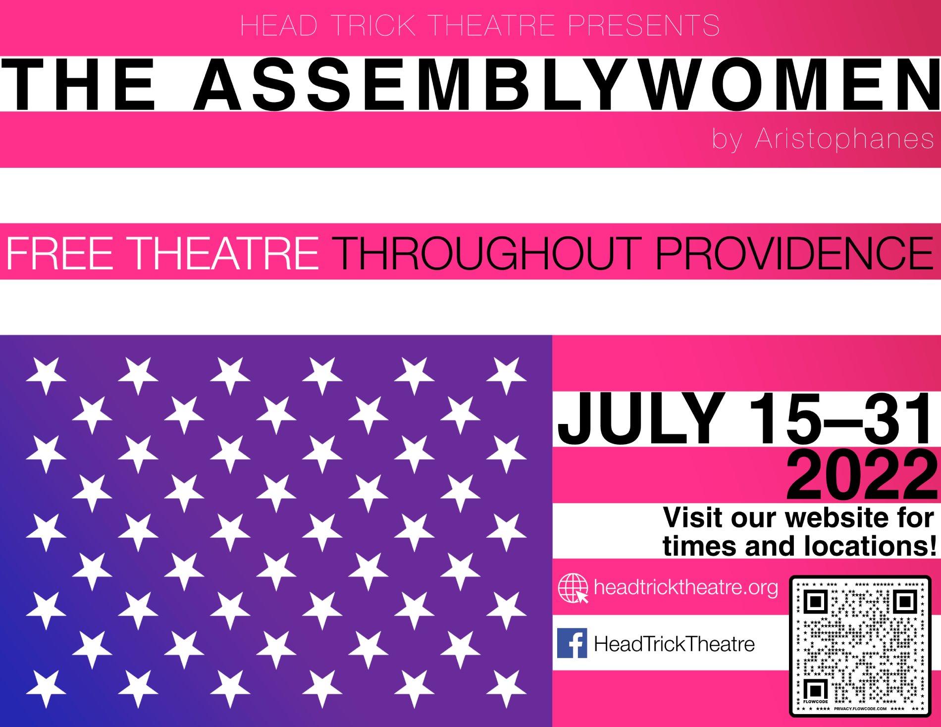 Poster for THE ASSEMBLYWOMEN depicting a pink and purple American flag flying upside down