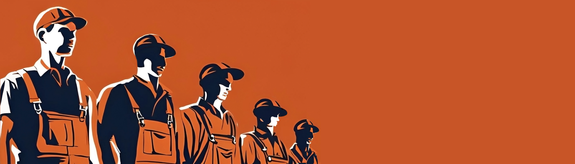 Banner image for RUR depicting line of similar faceless workers